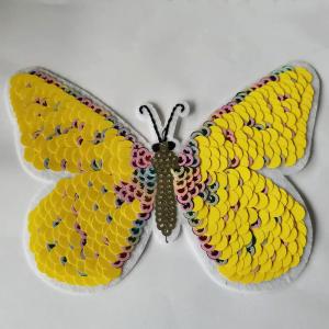 Custom Embroidery sequin patches Yellow Butterfly pattern 